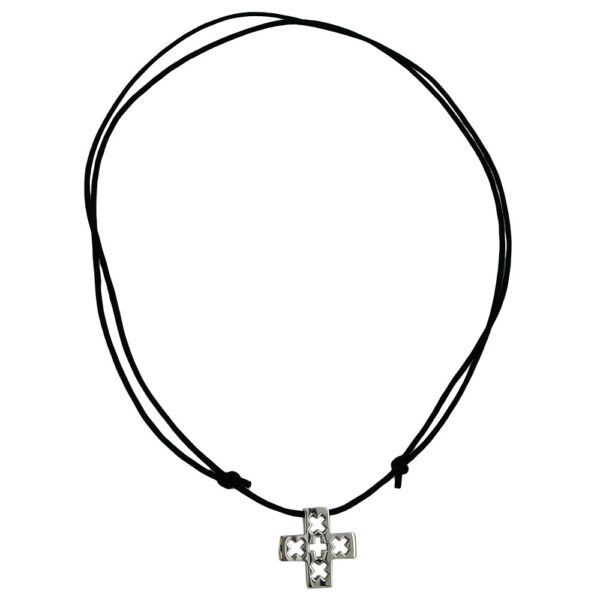 Kette, Kreuz – Edelstahl, Glänzend, Schwarz – 24x24mm, 90cm