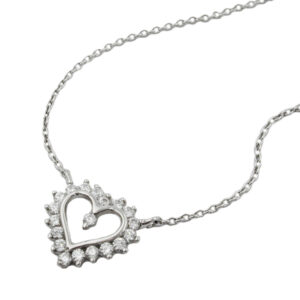 Kette, Herz – Silber, Zirkonia, rhodiniert – 43cm