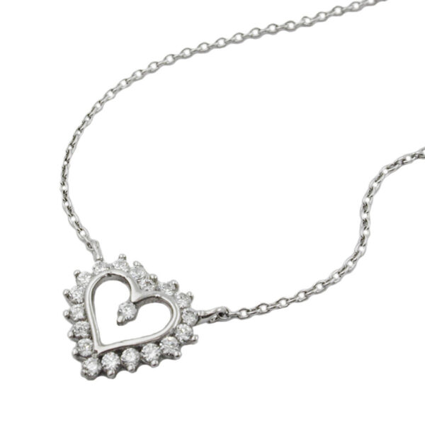 Kette, Herz – Silber, Zirkonia, rhodiniert – 43cm
