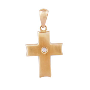 Anhänger, Kreuz – Gold, matt glänzend, Zirkonia – 18x12mm