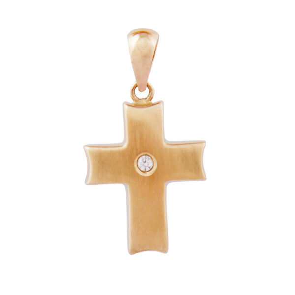 Anhänger, Kreuz – Gold, matt glänzend, Zirkonia – 18x12mm