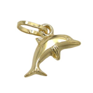 Anhänger, Delfin – Gold, Glänzend – 12x7mm