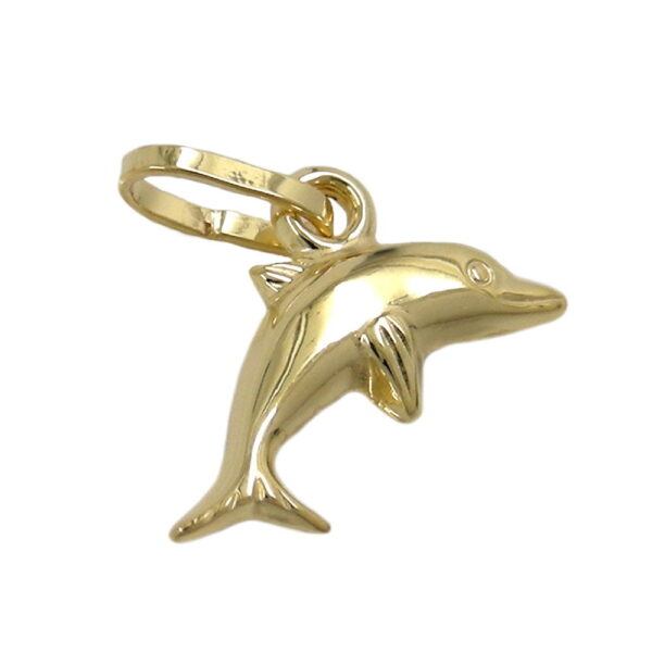 Anhänger, Delfin – Gold, Glänzend – 12x7mm