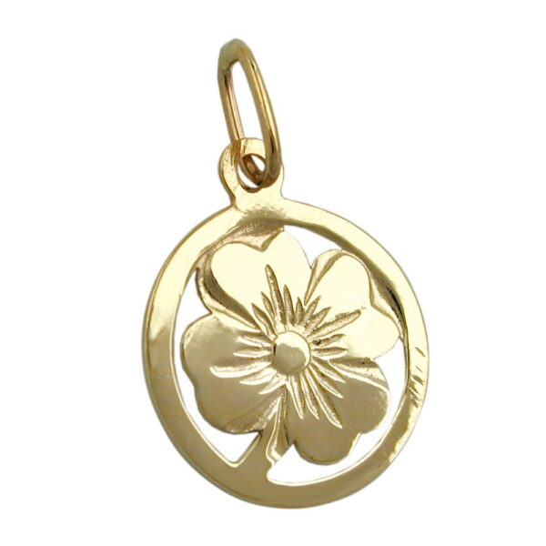 Anhänger, Kleeblatt – Gold, Glänzend – 13mm