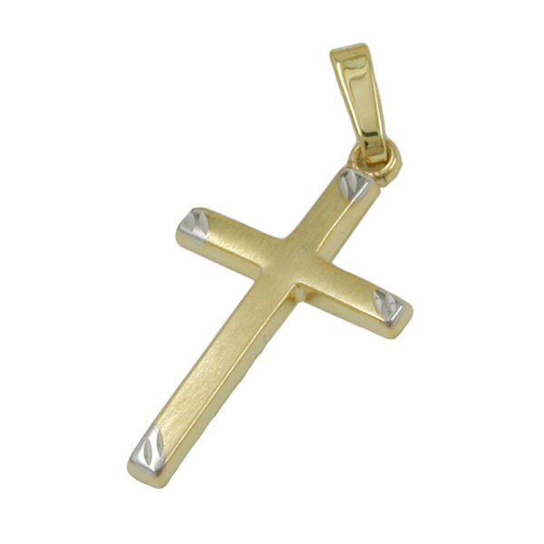 Anhänger, Kreuz – Gold, Bicolor, Matt – 22x13mm