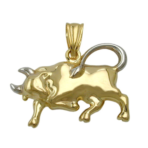 Anhänger, Stier – Gold, Bicolor, Rhodiniert – 16x23mm
