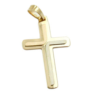 Anhänger, Kreuz – Gold, Tricolor matt-glänzend – 30x19mm