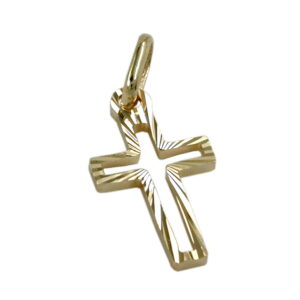 Anhänger, Kreuz – Gold, diamantiert – 16x9mm