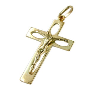 Anhänger, Kreuz mit Jesus – Gold, Glänzend – 28x17mm