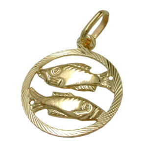 Anhänger, Sternzeichen Fische – Gold, diamantiert – 15mm