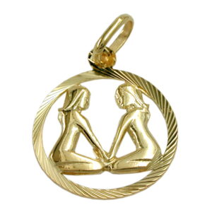 Anhänger, Sternzeichen Zwilling – Gold, diamantiert – 15mm