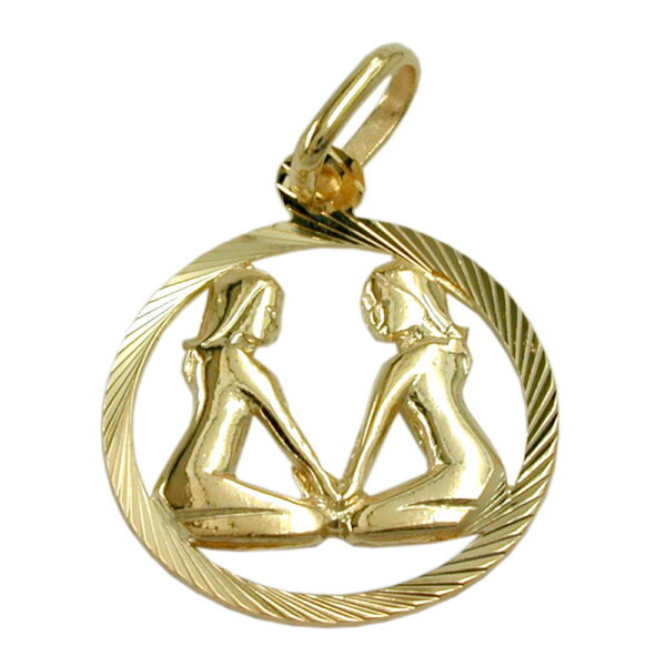 Anhänger, Sternzeichen Zwilling – Gold, diamantiert – 15mm