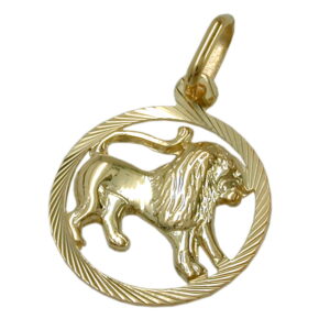 Anhänger, Sternzeichen Löwe – Gold, Diamantiert – 15mm