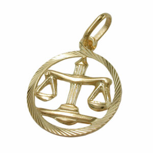 Anhänger, Sternzeichen Waage – Gold, Diamantiert – 15mm