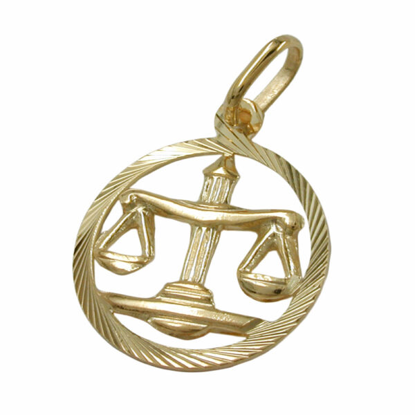 Anhänger, Sternzeichen Waage – Gold, Diamantiert – 15mm