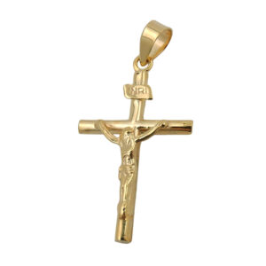 Anhänger, Kreuz mit Jesus – Gold, glänzend – 24x14mm