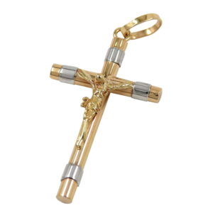 Anhänger, Kreuz Jesus – Gold, Bicolor, Rhodiniert – 25x14mm