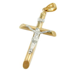 Anhänger, Kreuz – Gold Bicolor, Glänzend – 30x21mm