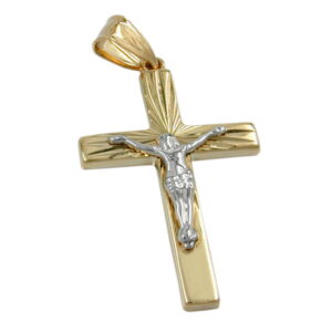 Anhänger, Kreuz mit Jesus – Gold, Bicolor, Diamantiert – 34x17mm