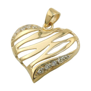 Anhänger, Herz – Gold, Glänzend, Zirkonia – 17x20mm