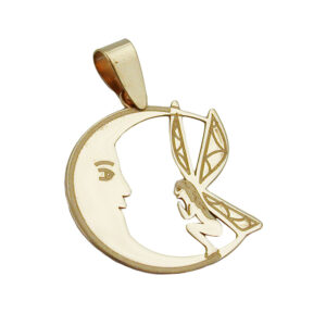 Anhänger, Elfe im Mond – Gold, Lasergravur – 17x15mm