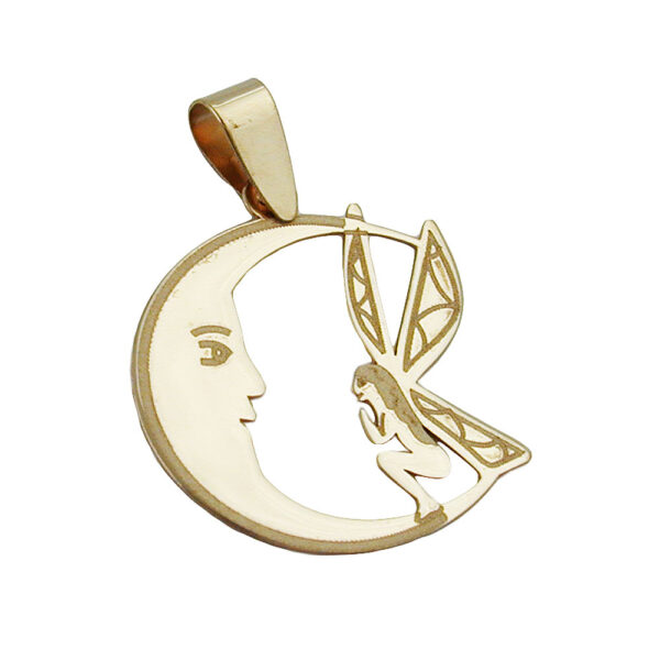 Anhänger, Elfe im Mond – Gold, Lasergravur – 17x15mm