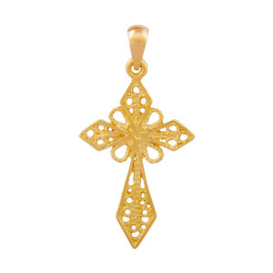 Anhänger, Kreuz – Gold, glänzend, filigran – 27x16mm