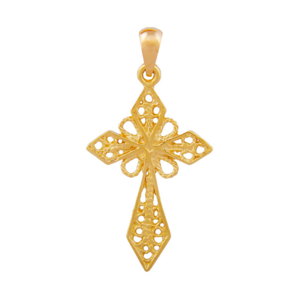 Anhänger, Kreuz – Gold, glänzend, filigran – 27x16mm