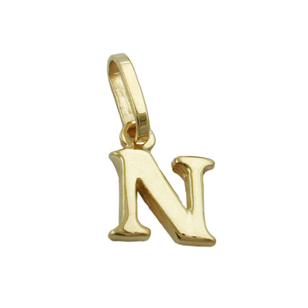 Anhänger, Buchstabe N – Gold, glänzend – 8x6mm