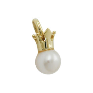Anhänger, Krone Perle – Gold, Weiß – 11x6,5mm