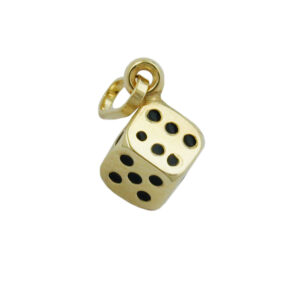 Anhänger, Würfel – Gold, Glänzend, Schwarz – 5x5mm