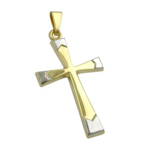 Anhänger, Kreuz – Gold Bicolor, Glänzend – 25x16mm