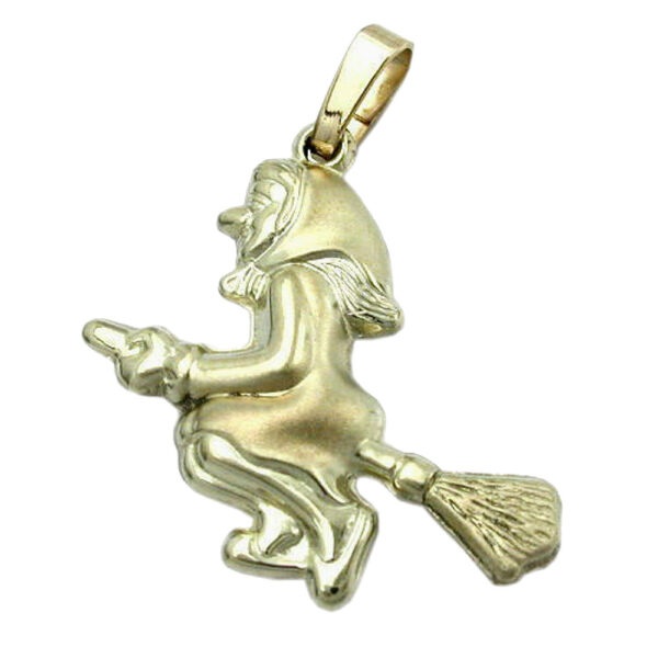 Anhänger, Hexe – Gold, Matt-Glänzend – 20x22mm
