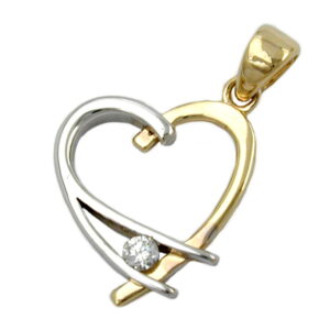 Anhänger, Herz – Gold, Bicolor, Zirkonia – 14x13mm