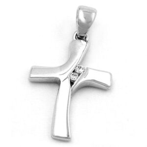 Anhänger, Kreuz – Weißgold, Glänzend, Zirkonia – 19x12mm