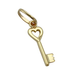 Anhänger, Schlüssel Herz – Gold, glänzend – 15x5mm