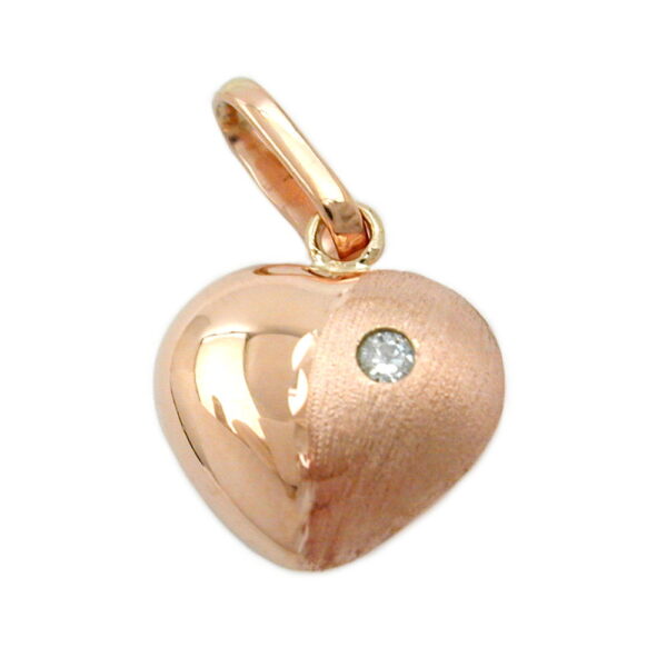 Anhänger, Herz – Rotgold, Zirkonia, matt/glänzend – 12mm