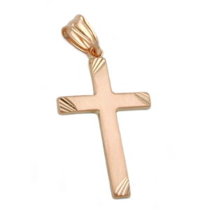 Anhänger, Kreuz – Rotgold, matt-diamantiert – 26x16mm