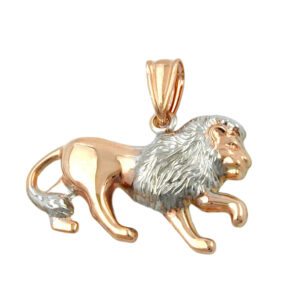 Anhänger, Löwe – Rotgold, Bicolor, Rhodiniert – 15x23mm