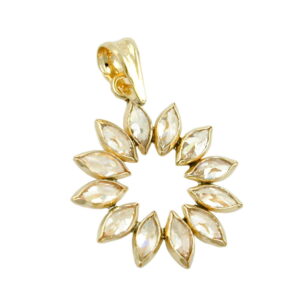 Anhänger, Blume – Gold, Zirkonia, Weiß – 14mm