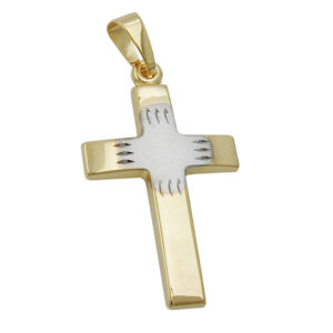 Anhänger, Kreuz – Gold Bicolor, Diamantschliff – 21x14mm