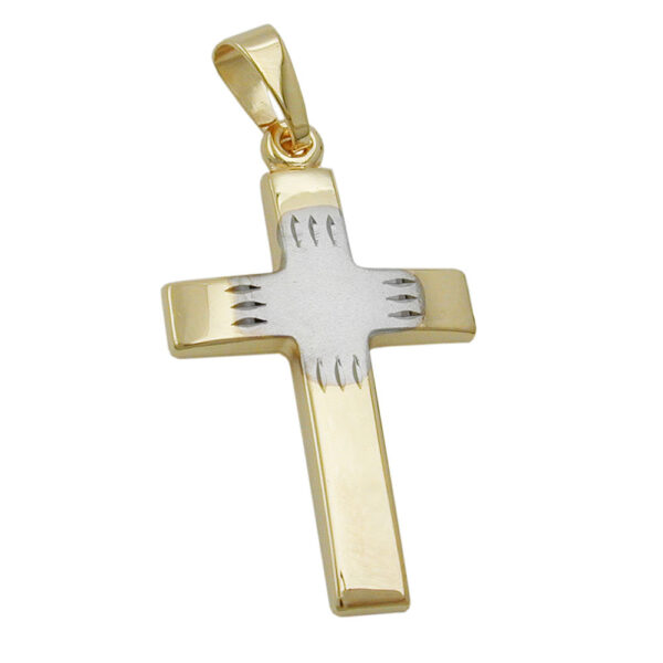 Anhänger, Kreuz – Gold Bicolor, Diamantschliff – 21x14mm