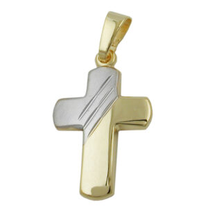 Anhänger, Kreuz – Gold, Bicolor, Matt – 16x12mm