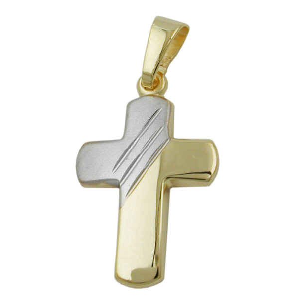 Anhänger, Kreuz – Gold, Bicolor, Matt – 16x12mm