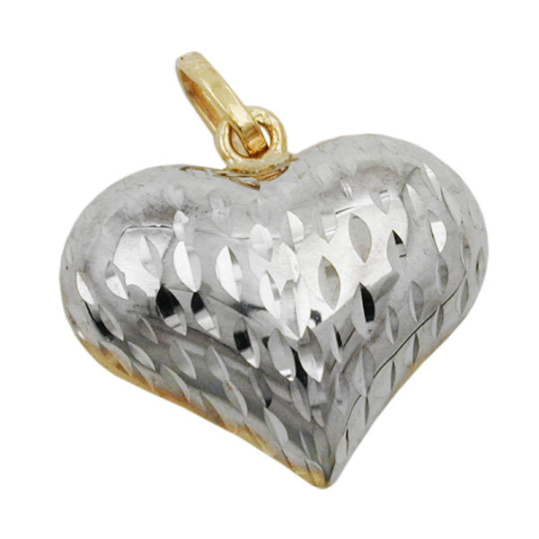 Anhänger, Herz – Gold, Bicolor, Diamantiert – 14x16mm