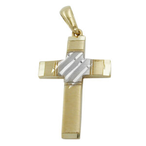 Anhänger, Kreuz – Gold Bicolor, Diamantschliff – 20x14mm
