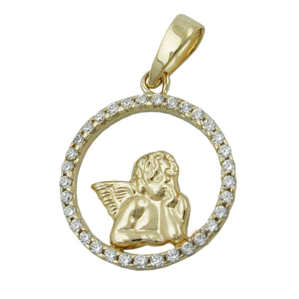 Anhänger, Engel – Gold, Zirkonia – 14mm