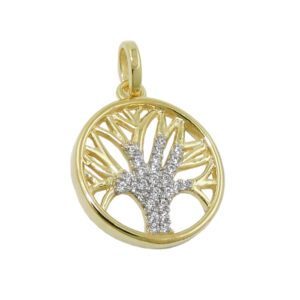 Anhänger, Baum des Lebens – Gold, Zirkonia – 15mm