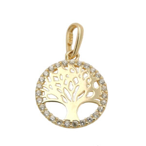 Anhänger, Lebensbaum – Gold, Zirkonia – 11mm