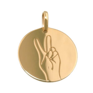 Anhänger, Gravurplatte Peace-Victory – Gold, glänzend – 16mm